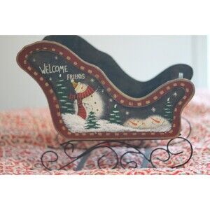 Snowman Sled (Can use for plant holder) Wood & Metal